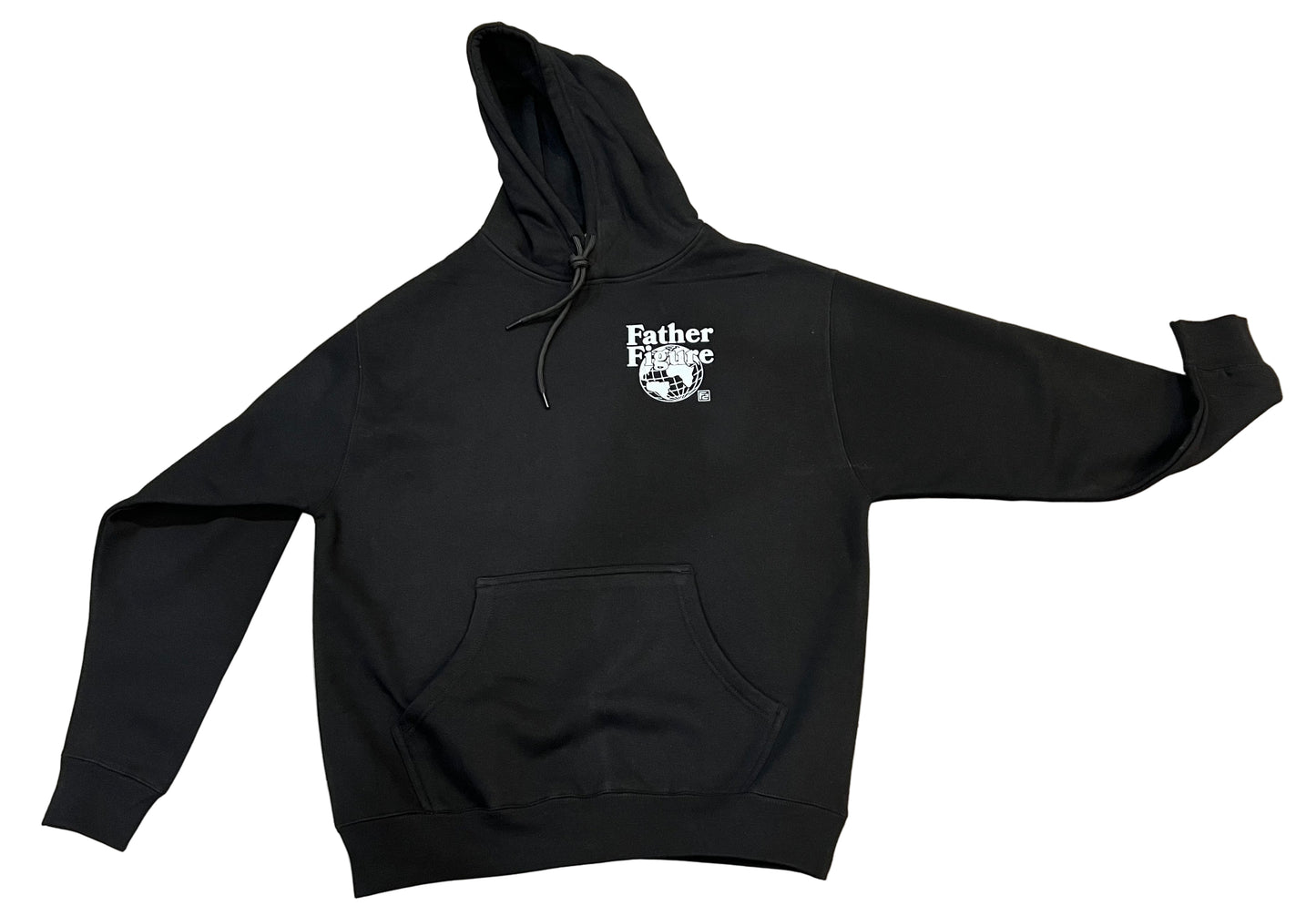Cozy black Father Figure Hoodie with a bold logo, embodying strength and style for casual, everyday wear.